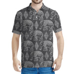 White And Grey Indian Elephant Print Men's Polo Shirt