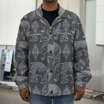 White And Grey Indian Elephant Print Men's Shirt Jacket