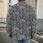 White And Grey Indian Elephant Print Men's Shirt Jacket