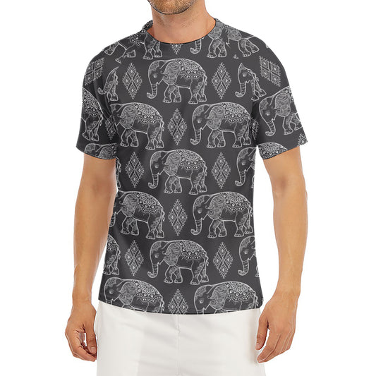 White And Grey Indian Elephant Print Men's Short Sleeve Rash Guard