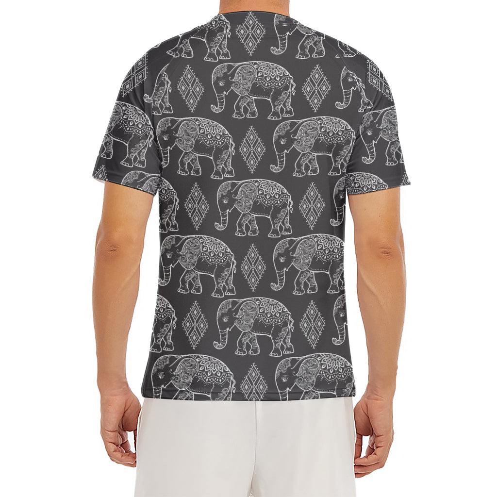 White And Grey Indian Elephant Print Men's Short Sleeve Rash Guard