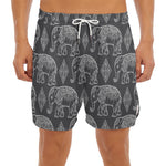 White And Grey Indian Elephant Print Men's Split Running Shorts