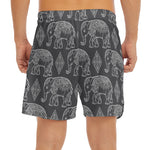 White And Grey Indian Elephant Print Men's Split Running Shorts