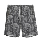 White And Grey Indian Elephant Print Men's Sports Shorts