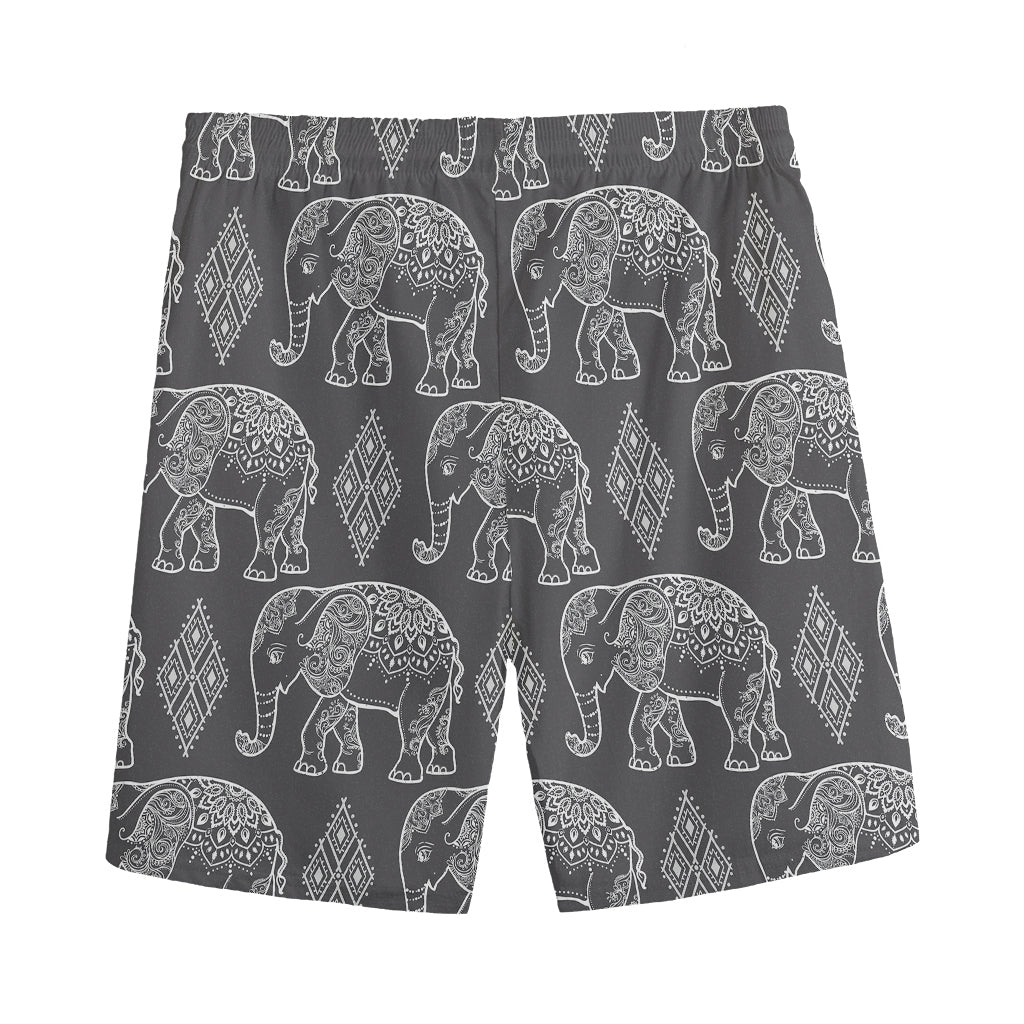 White And Grey Indian Elephant Print Men's Sports Shorts