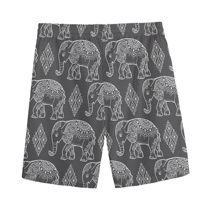 White And Grey Indian Elephant Print Men's Sports Shorts