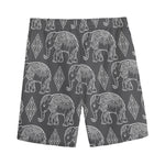 White And Grey Indian Elephant Print Men's Sports Shorts