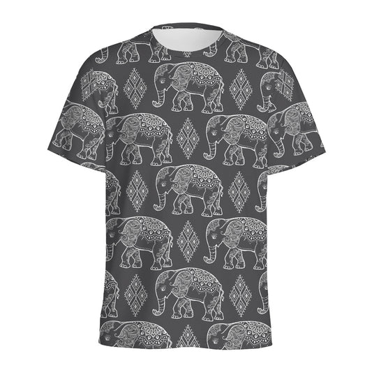 White And Grey Indian Elephant Print Men's Sports T-Shirt