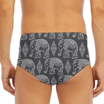 White And Grey Indian Elephant Print Men's Triangle Swim Briefs
