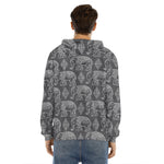 White And Grey Indian Elephant Print Men's Velvet Pullover Hoodie