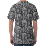 White And Grey Indian Elephant Print Men's Velvet T-Shirt