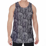 White And Grey Indian Elephant Print Men's Velvet Tank Top