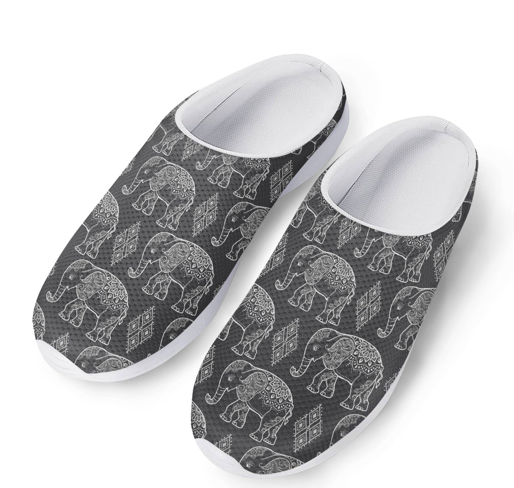 White And Grey Indian Elephant Print Mesh Casual Shoes