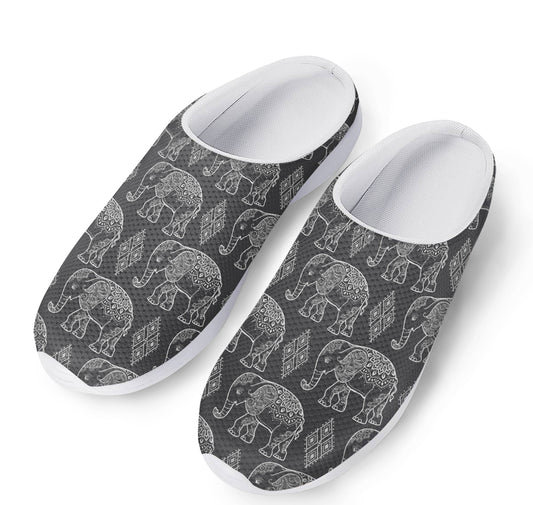 White And Grey Indian Elephant Print Mesh Casual Shoes