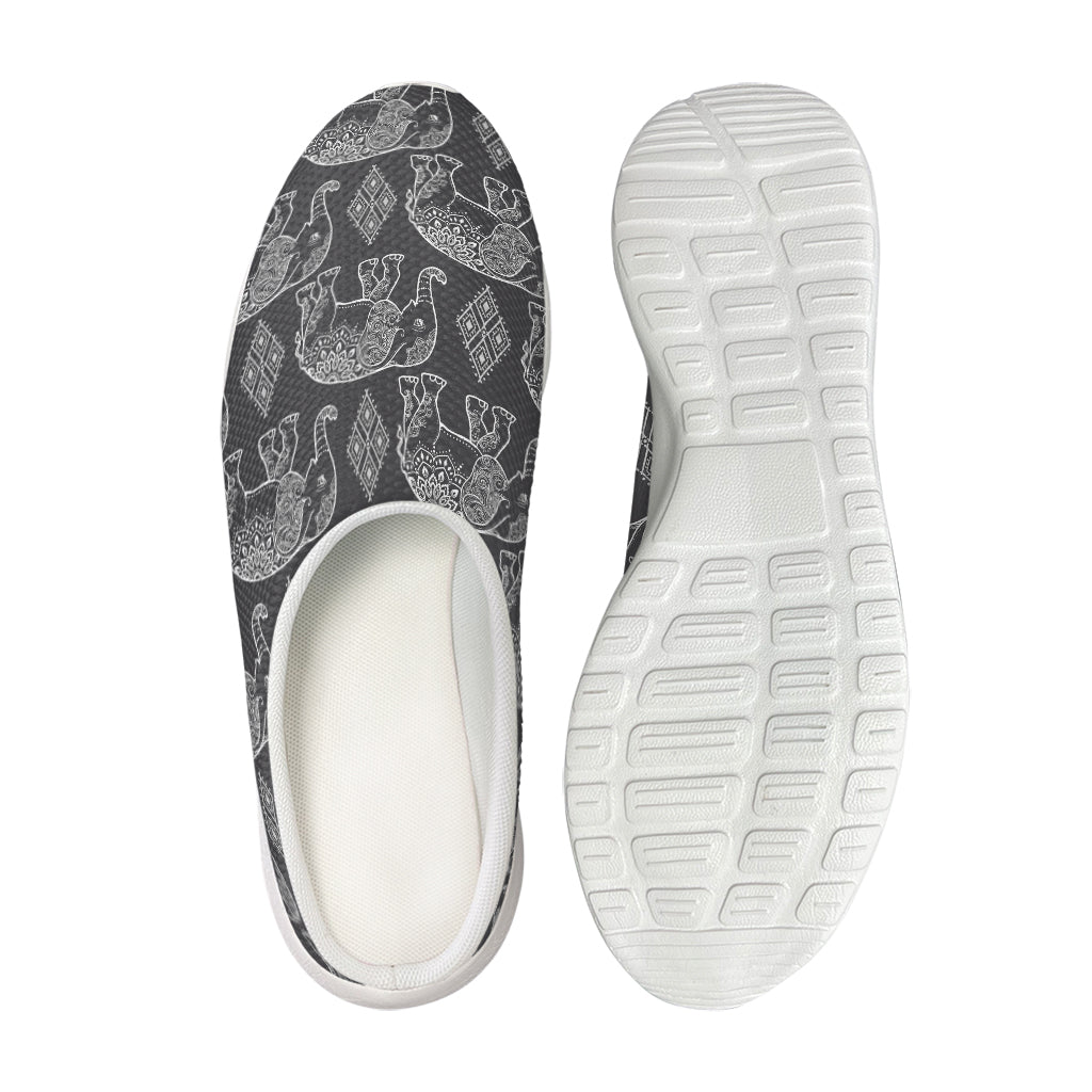 White And Grey Indian Elephant Print Mesh Casual Shoes