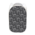 White And Grey Indian Elephant Print Mesh Laundry Hamper