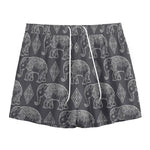 White And Grey Indian Elephant Print Mesh Shorts