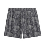 White And Grey Indian Elephant Print Mesh Shorts