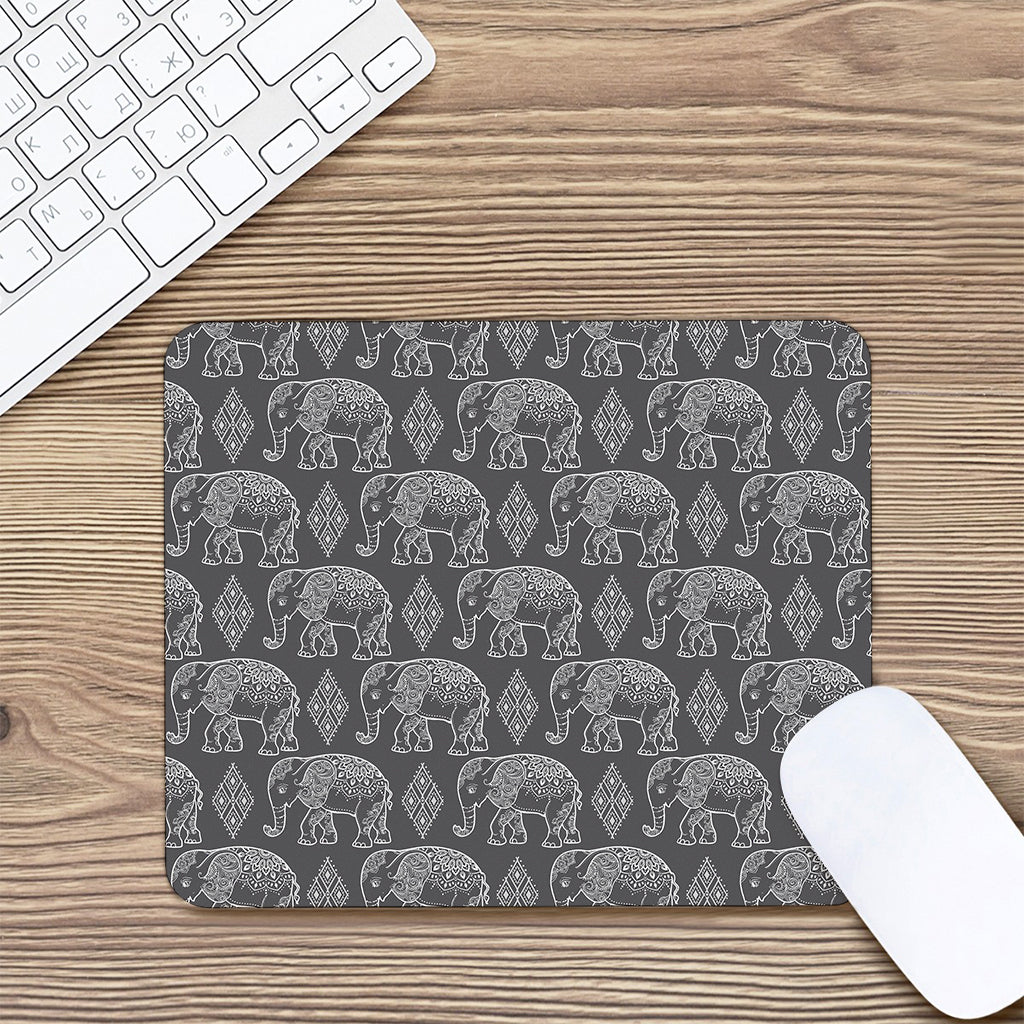 White And Grey Indian Elephant Print Mouse Pad