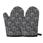 White And Grey Indian Elephant Print Oven Mitts