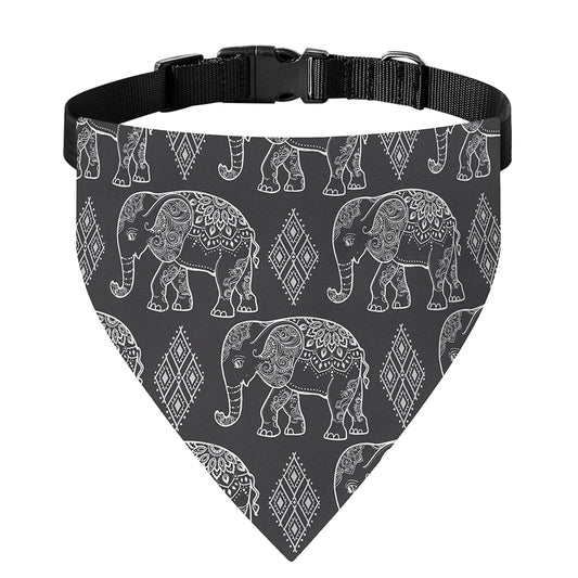 White And Grey Indian Elephant Print Over The Collar Dog Bandana