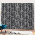 White And Grey Indian Elephant Print Pencil Pleat Curtains