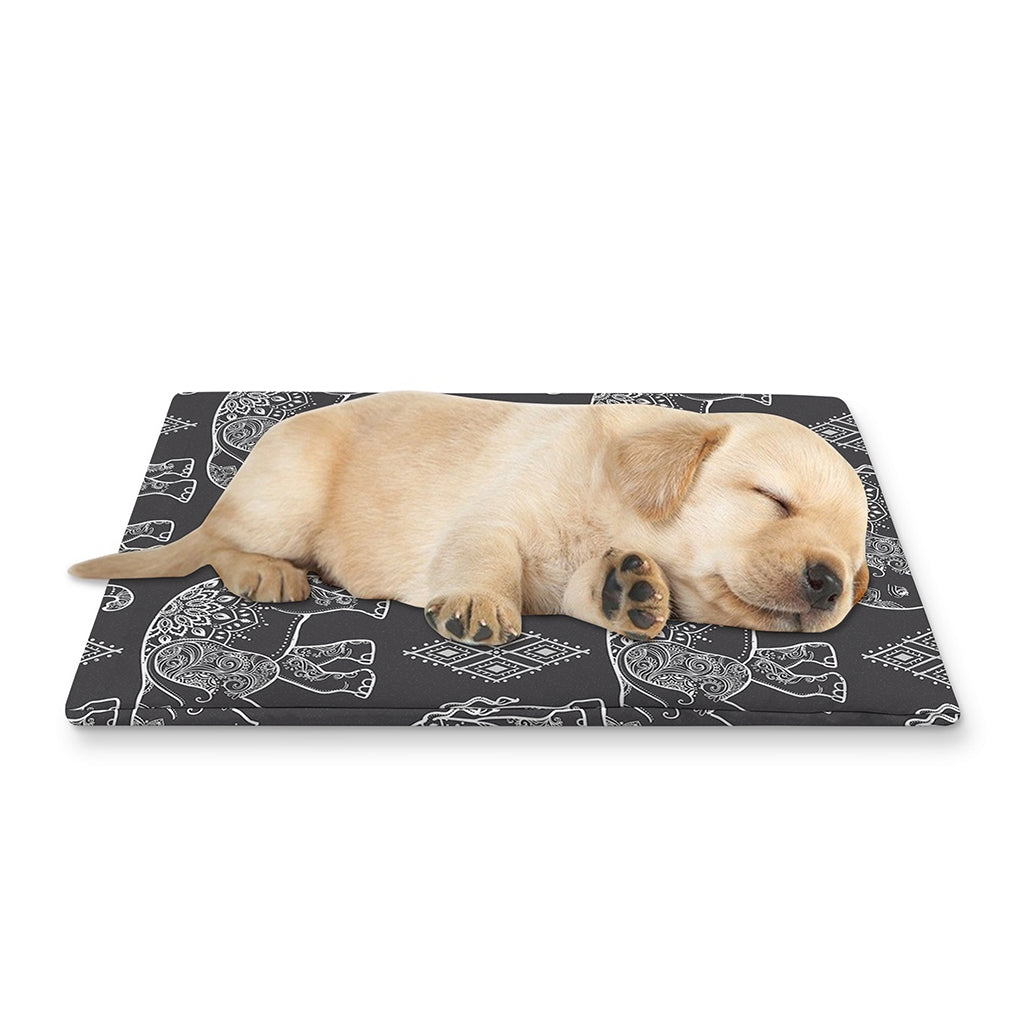 White And Grey Indian Elephant Print Pet Cooling Mat Cover