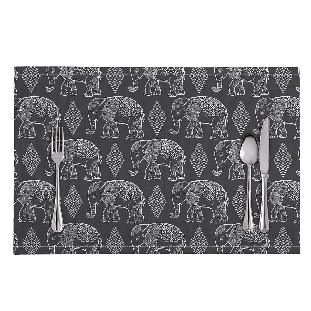 White And Grey Indian Elephant Print Placemat