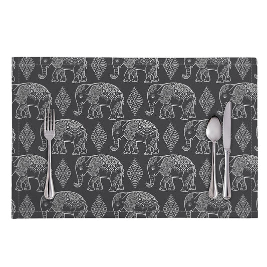 White And Grey Indian Elephant Print Placemat