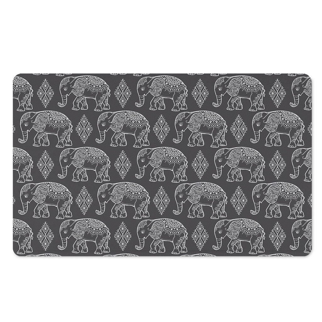 White And Grey Indian Elephant Print Polyester Doormat
