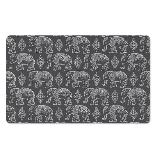 White And Grey Indian Elephant Print Polyester Doormat