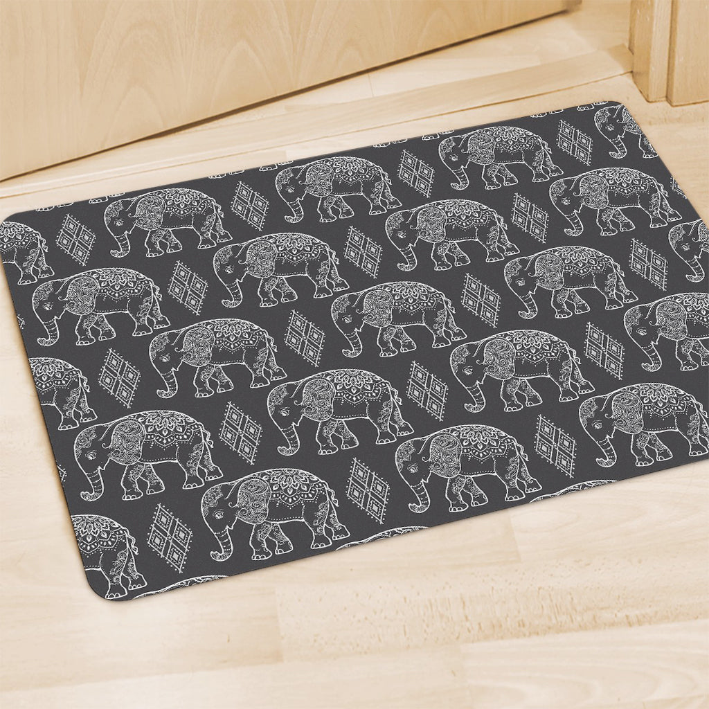 White And Grey Indian Elephant Print Polyester Doormat