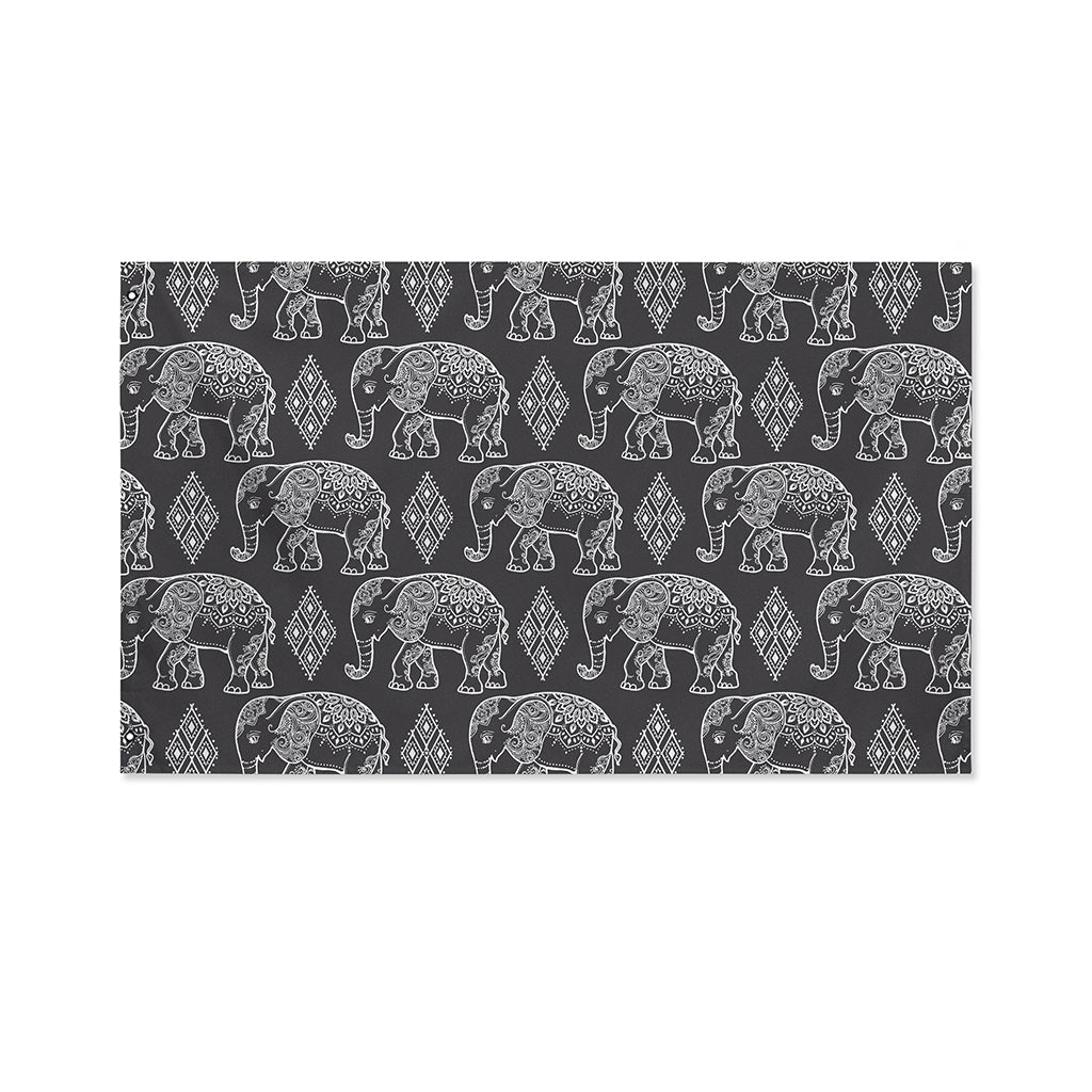 White And Grey Indian Elephant Print Polyester Flag