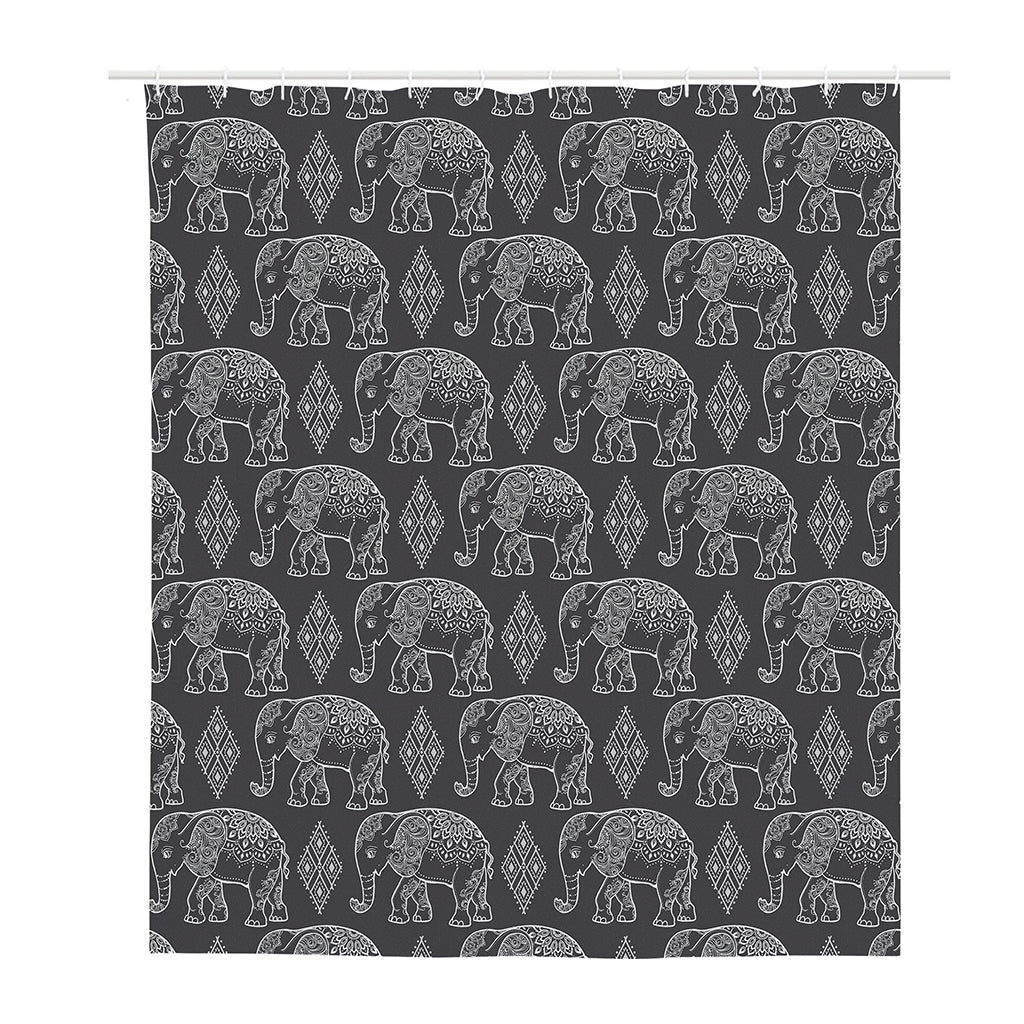White And Grey Indian Elephant Print Polyester Shower Curtain