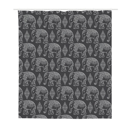 White And Grey Indian Elephant Print Polyester Shower Curtain