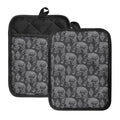 White And Grey Indian Elephant Print Pot Holders With Pocket