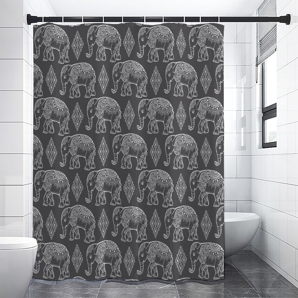 White And Grey Indian Elephant Print Premium Shower Curtain