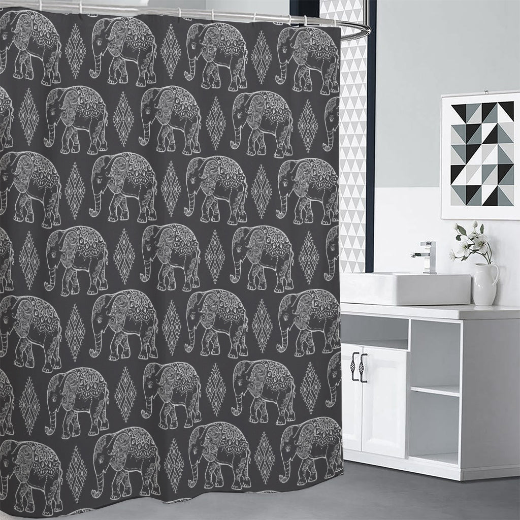 White And Grey Indian Elephant Print Premium Shower Curtain