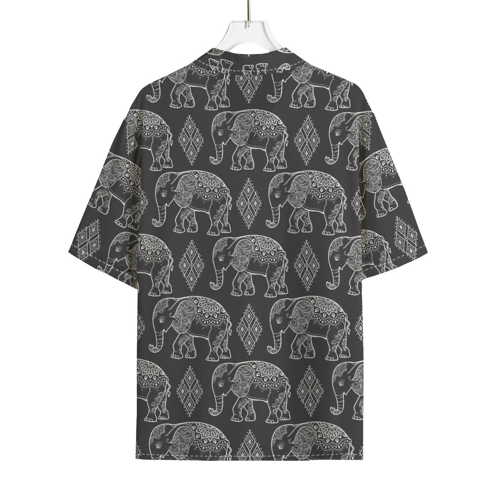 White And Grey Indian Elephant Print Rayon Hawaiian Shirt