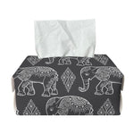 White And Grey Indian Elephant Print Rectangle Tissue Box Cover