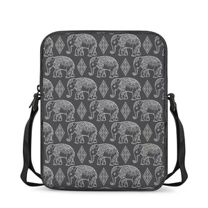 White And Grey Indian Elephant Print Rectangular Crossbody Bag