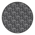 White And Grey Indian Elephant Print Round Floor Mat