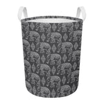 White And Grey Indian Elephant Print Round Laundry Basket