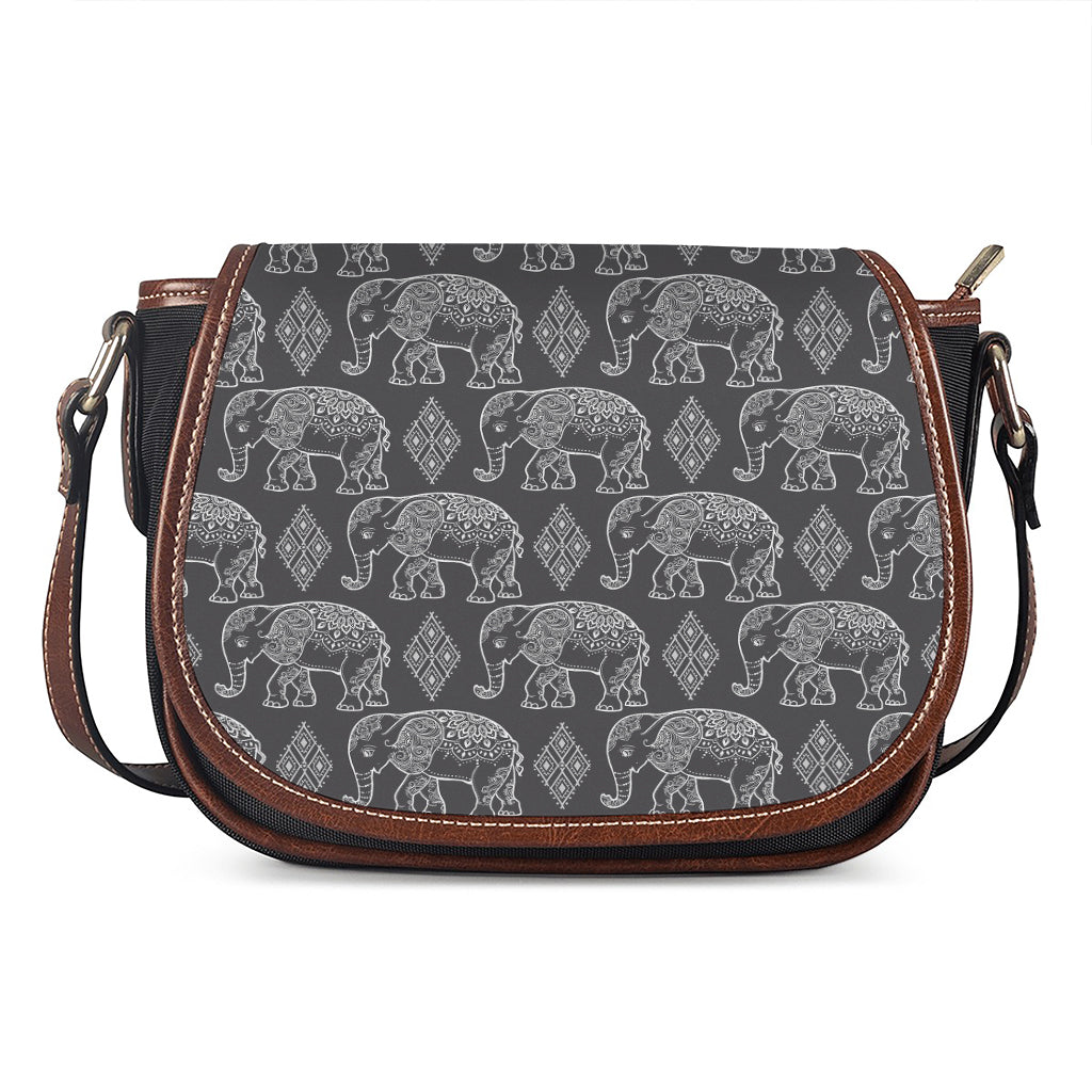 White And Grey Indian Elephant Print Saddle Bag