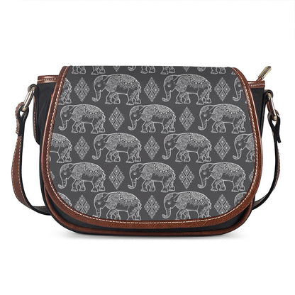 White And Grey Indian Elephant Print Saddle Bag