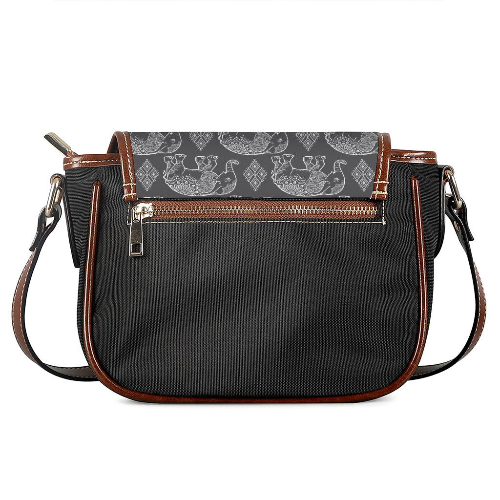 White And Grey Indian Elephant Print Saddle Bag