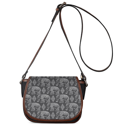 White And Grey Indian Elephant Print Saddle Bag