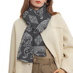 White And Grey Indian Elephant Print Scarf