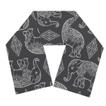 White And Grey Indian Elephant Print Scarf