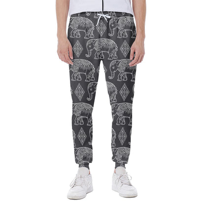 White And Grey Indian Elephant Print Scuba Joggers